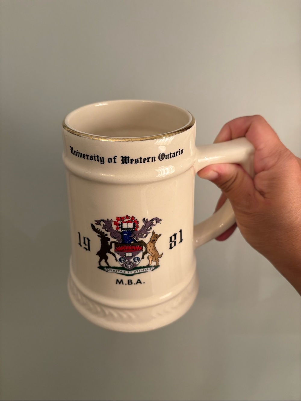🎓 Vintage 1981 University of Western Ontario MBA Stein Mug - 22K Gold Trim 🎓